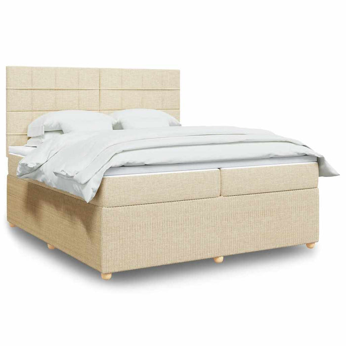 Pat box spring cu saltea, crem, 200x200 cm, textil - WALTI WALTI