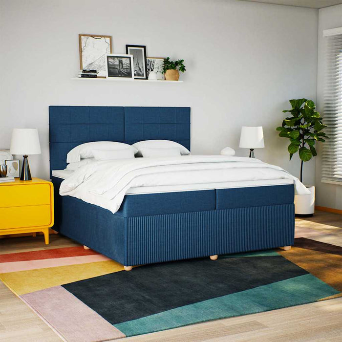 Pat box spring cu saltea, albastru, 200x200 cm, textil - WALTI WALTI