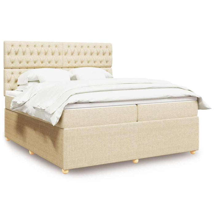 Pat box spring cu saltea, crem, 200x200 cm, textil - WALTI WALTI