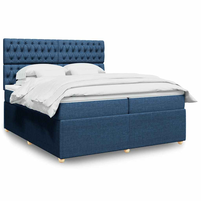 Pat box spring cu saltea, albastru, 200x200 cm, textil - WALTI WALTI