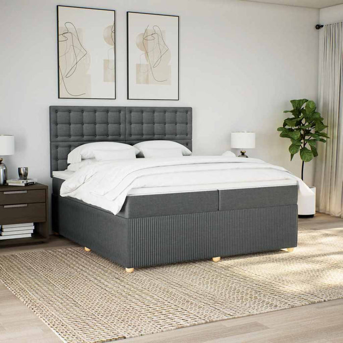 Pat box spring cu saltea, gri închis, 200x200 cm, textil - WALTI WALTI