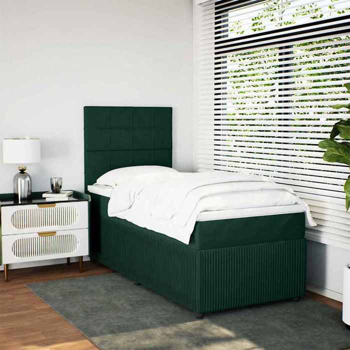 Pat continental cu saltea, verde închis, 80x200 cm, catifea WALTI