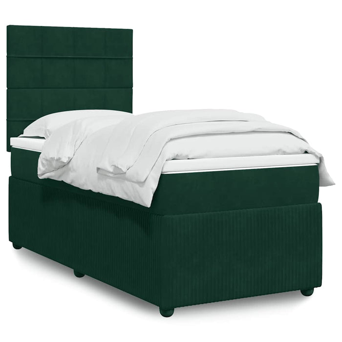 Pat continental cu saltea, verde închis, 80x200 cm, catifea WALTI