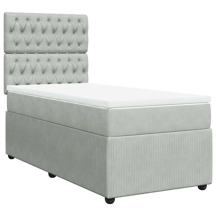 Pat continental cu saltea, gri deschis, 80x200 cm, catifea WALTI