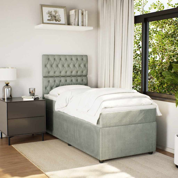 Pat continental cu saltea, gri deschis, 80x200 cm, catifea WALTI