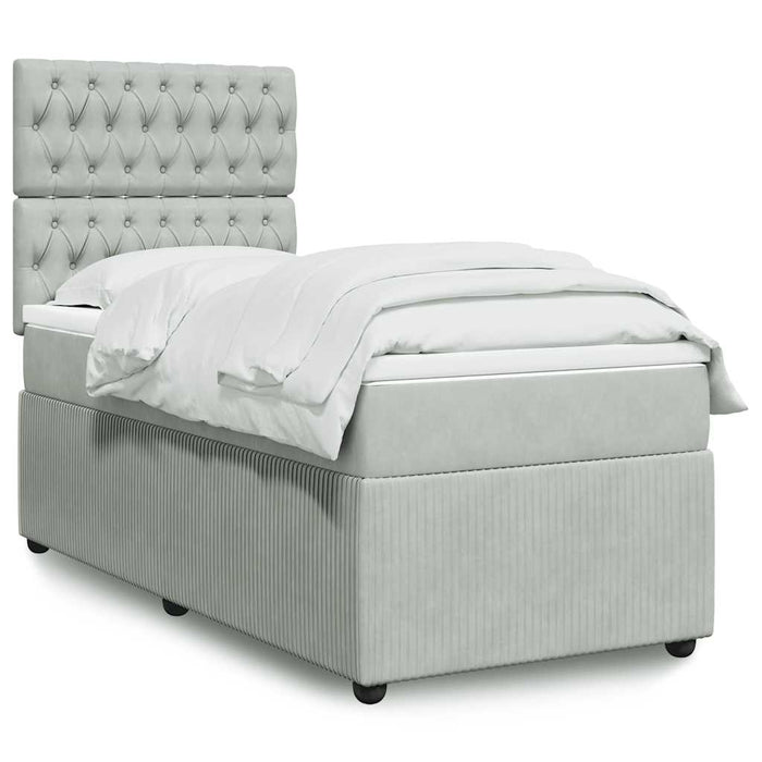 Pat continental cu saltea, gri deschis, 80x200 cm, catifea WALTI