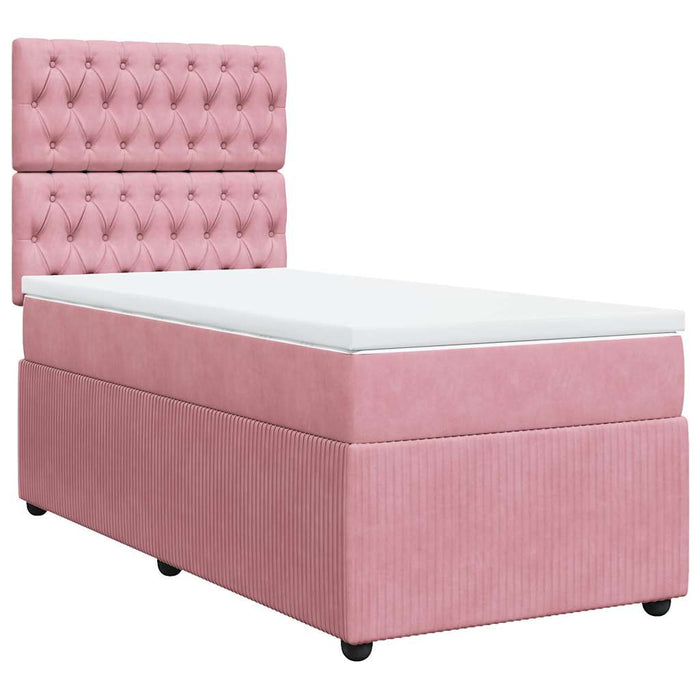 Pat box spring cu saltea, roz, 80x200 cm, catifea - WALTI WALTI