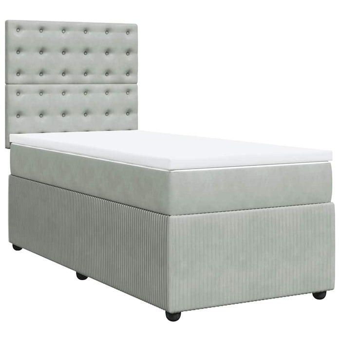 Pat continental cu saltea, gri deschis, 80x200 cm, catifea WALTI