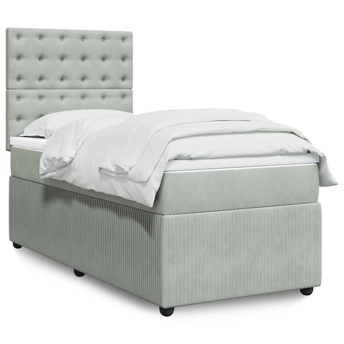 Pat continental cu saltea, gri deschis, 80x200 cm, catifea WALTI