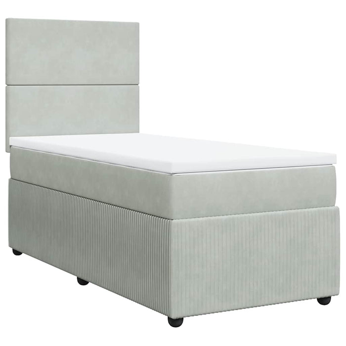 Pat box spring cu saltea, gri deschis, 90x190 cm, catifea - WALTI WALTI