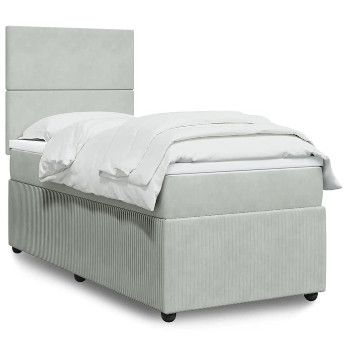 Pat box spring cu saltea, gri deschis, 90x190 cm, catifea - WALTI WALTI