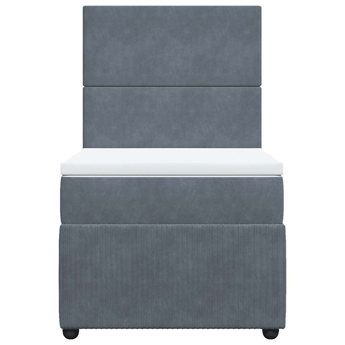 Pat box spring cu saltea, gri închis, 90x190 cm, catifea WALTI