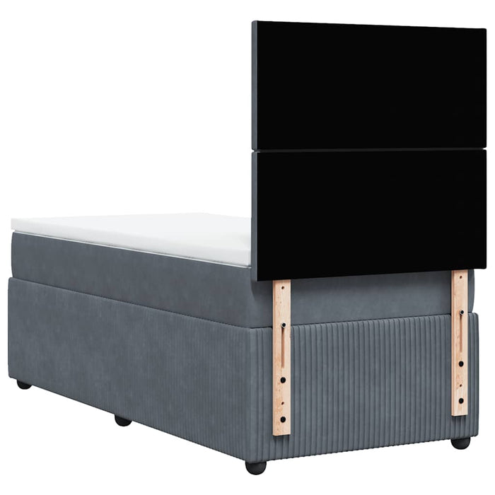 Pat box spring cu saltea, gri închis, 90x190 cm, catifea WALTI