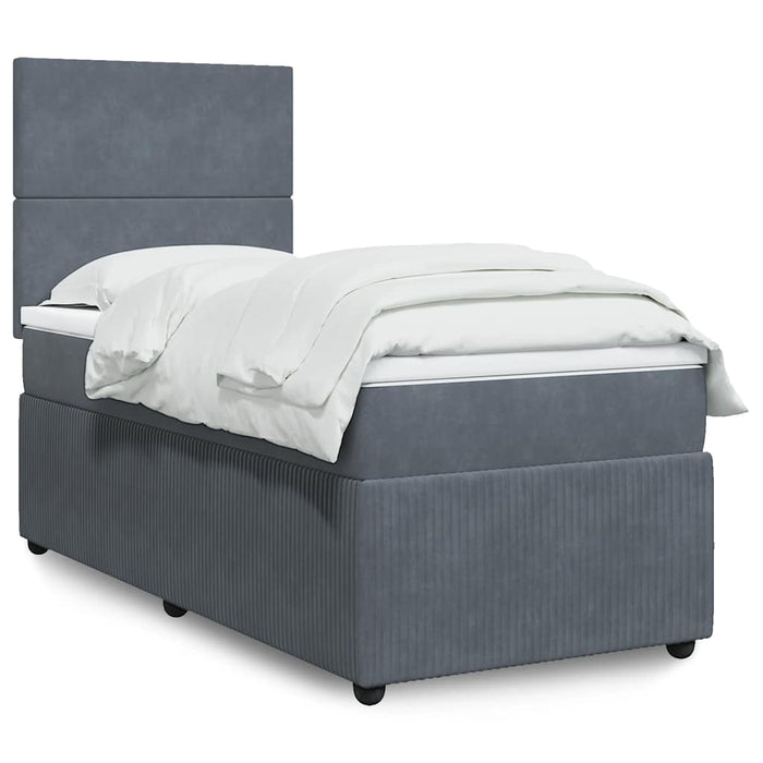 Pat box spring cu saltea, gri închis, 90x190 cm, catifea WALTI