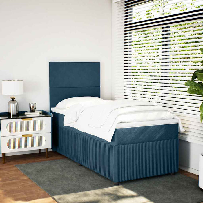 Pat box spring cu saltea, albastru închis, 90x190 cm, catifea - WALTI WALTI
