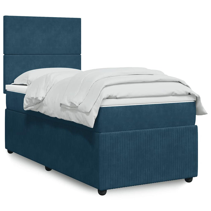 Pat box spring cu saltea, albastru închis, 90x190 cm, catifea - WALTI WALTI