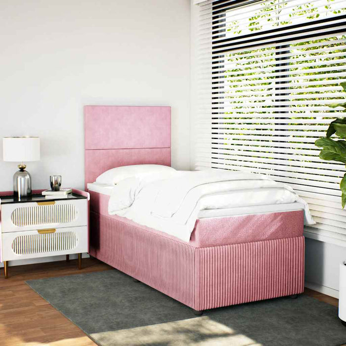 Pat box spring cu saltea, roz, 90x190 cm, catifea WALTI