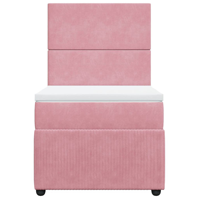 Pat box spring cu saltea, roz, 90x190 cm, catifea WALTI