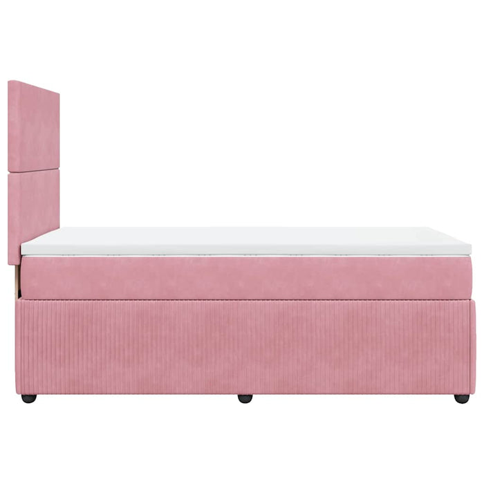 Pat box spring cu saltea, roz, 90x190 cm, catifea WALTI