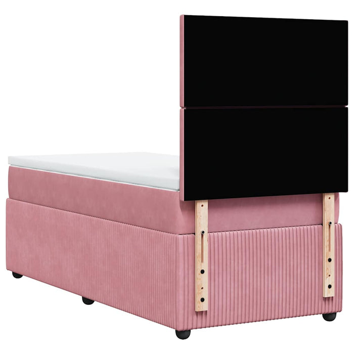 Pat box spring cu saltea, roz, 90x190 cm, catifea WALTI