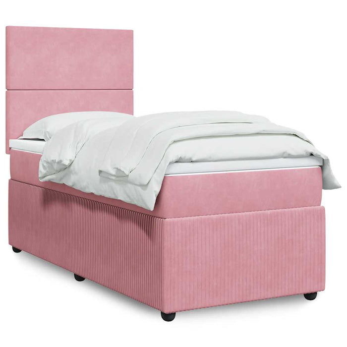 Pat box spring cu saltea, roz, 90x190 cm, catifea WALTI