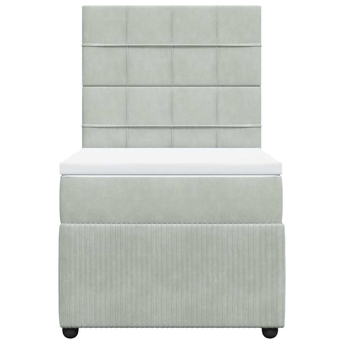 Pat box spring cu saltea, gri deschis, 90x190 cm, catifea - WALTI WALTI