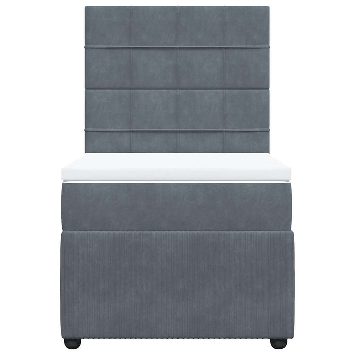 Pat box spring cu saltea, gri închis, 90x190 cm, catifea WALTI