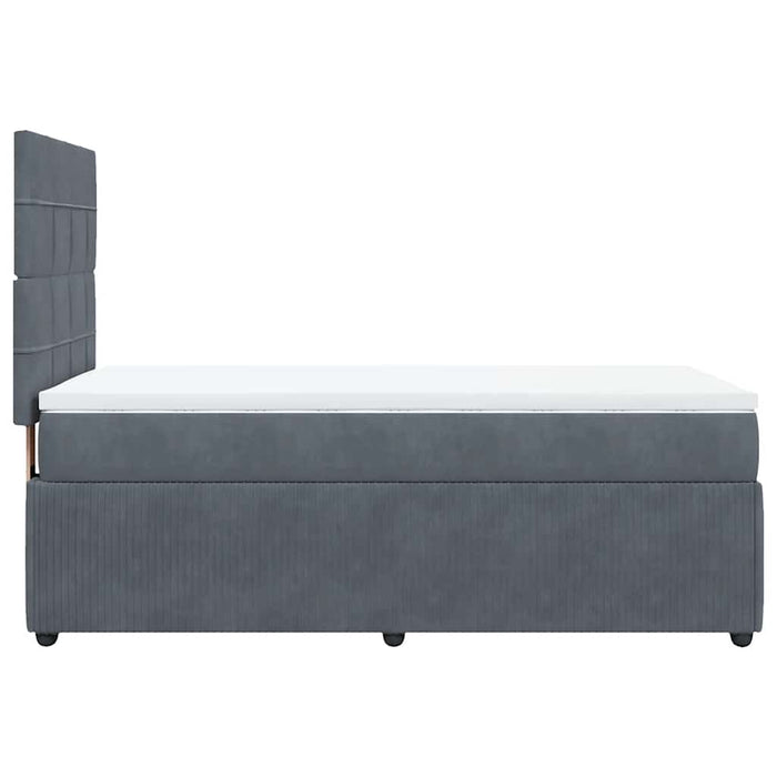 Pat box spring cu saltea, gri închis, 90x190 cm, catifea WALTI