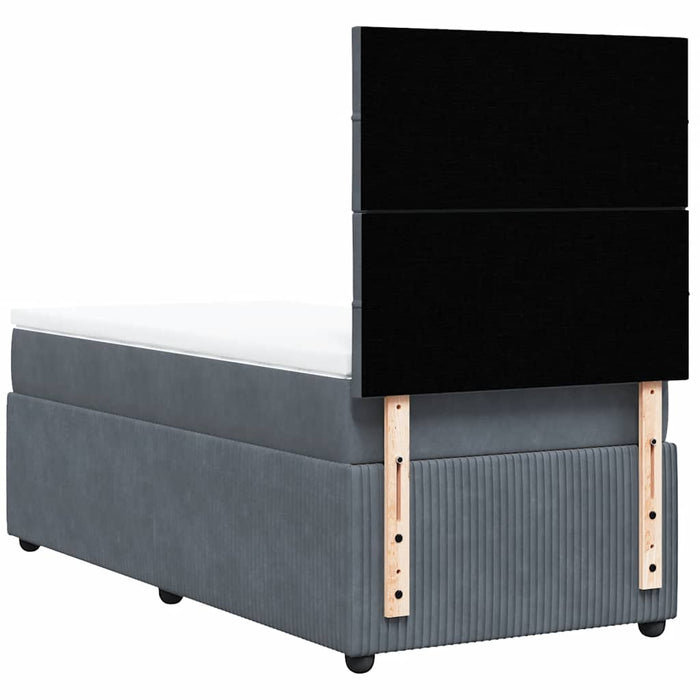 Pat box spring cu saltea, gri închis, 90x190 cm, catifea WALTI