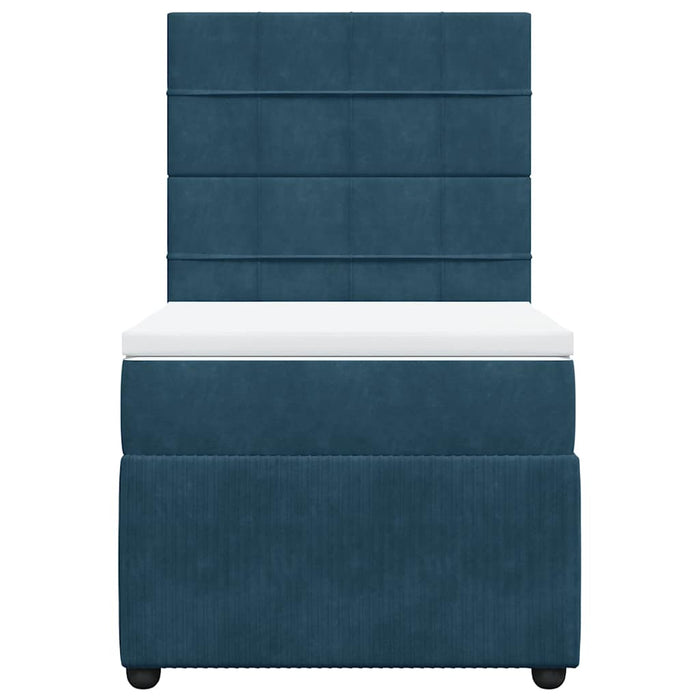 Pat box spring cu saltea, albastru închis, 90x190 cm, catifea WALTI