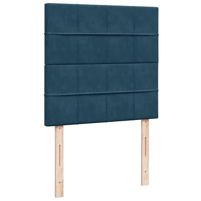 Pat box spring cu saltea, albastru închis, 90x190 cm, catifea WALTI