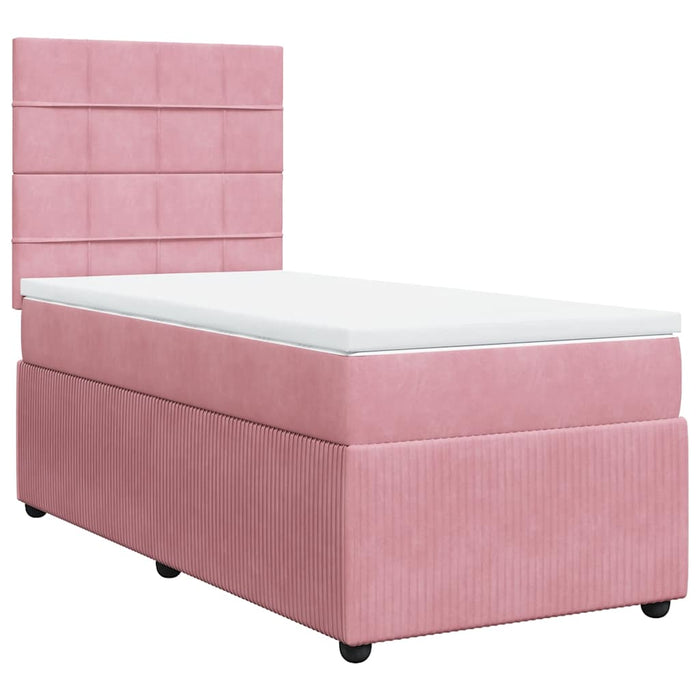 Pat box spring cu saltea, roz, 90x190 cm, catifea WALTI