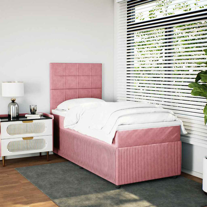 Pat box spring cu saltea, roz, 90x190 cm, catifea WALTI