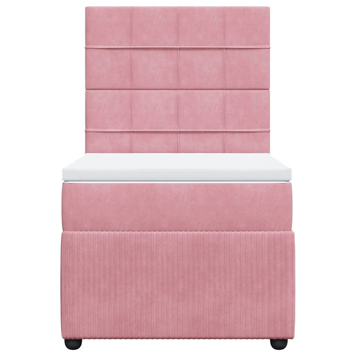 Pat box spring cu saltea, roz, 90x190 cm, catifea WALTI