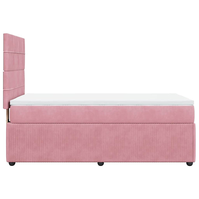 Pat box spring cu saltea, roz, 90x190 cm, catifea WALTI