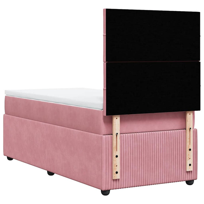 Pat box spring cu saltea, roz, 90x190 cm, catifea WALTI