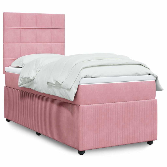 Pat box spring cu saltea, roz, 90x190 cm, catifea WALTI