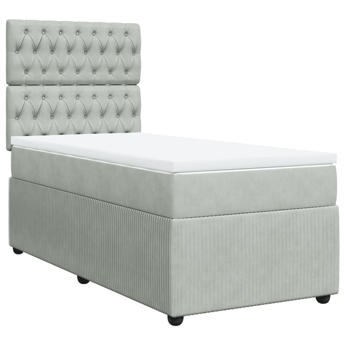 Pat box spring cu saltea, gri deschis, 90x190 cm, catifea - WALTI WALTI