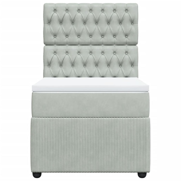 Pat box spring cu saltea, gri deschis, 90x190 cm, catifea - WALTI WALTI