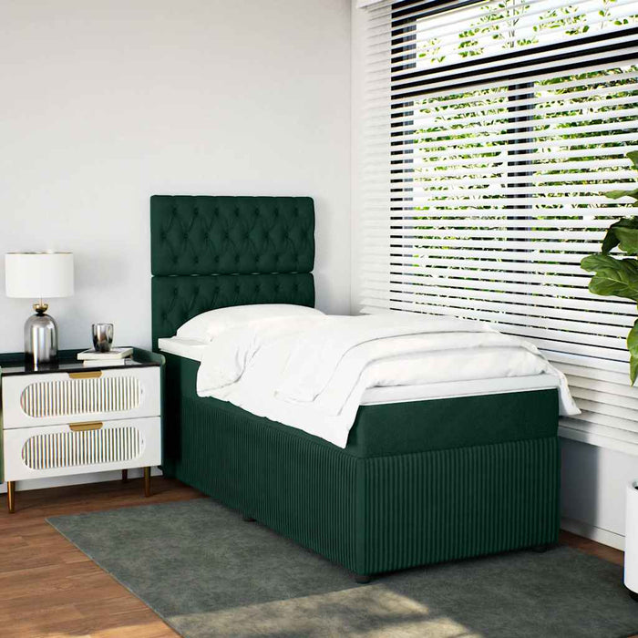 Pat box spring cu saltea, verde închis, 90x190 cm, catifea - WALTI WALTI