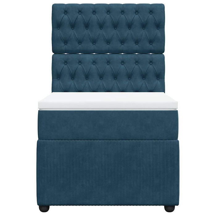 Pat box spring cu saltea, albastru închis, 90x190 cm, catifea WALTI