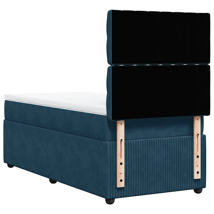 Pat box spring cu saltea, albastru închis, 90x190 cm, catifea WALTI