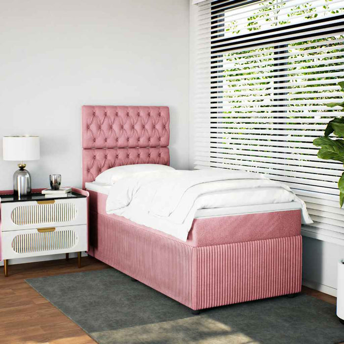 Pat box spring cu saltea, roz, 90x190 cm, catifea - WALTI WALTI