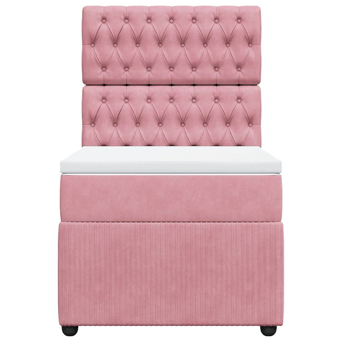 Pat box spring cu saltea, roz, 90x190 cm, catifea - WALTI WALTI