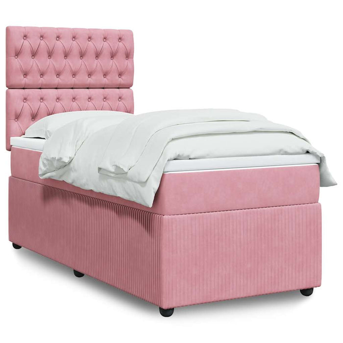 Pat box spring cu saltea, roz, 90x190 cm, catifea - WALTI WALTI