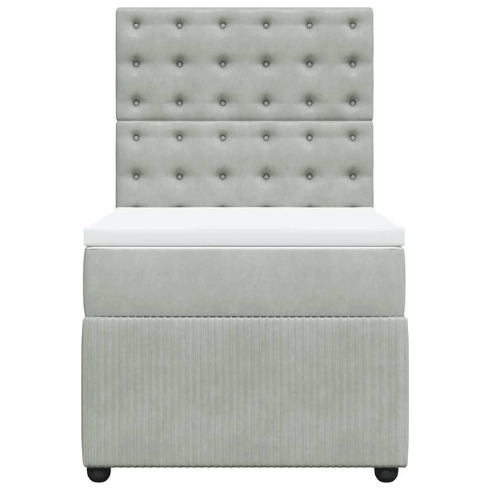 Pat box spring cu saltea, gri deschis, 90x190 cm, catifea - WALTI WALTI