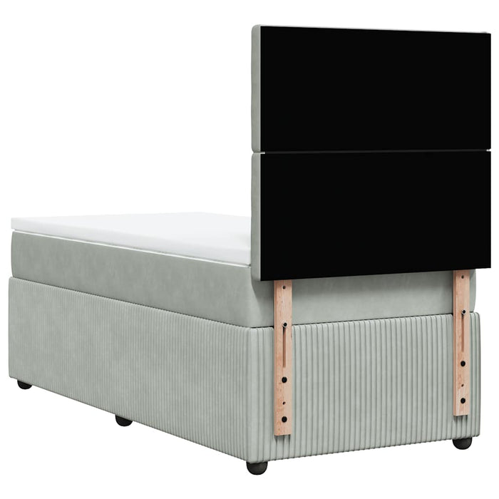Pat box spring cu saltea, gri deschis, 90x190 cm, catifea - WALTI WALTI