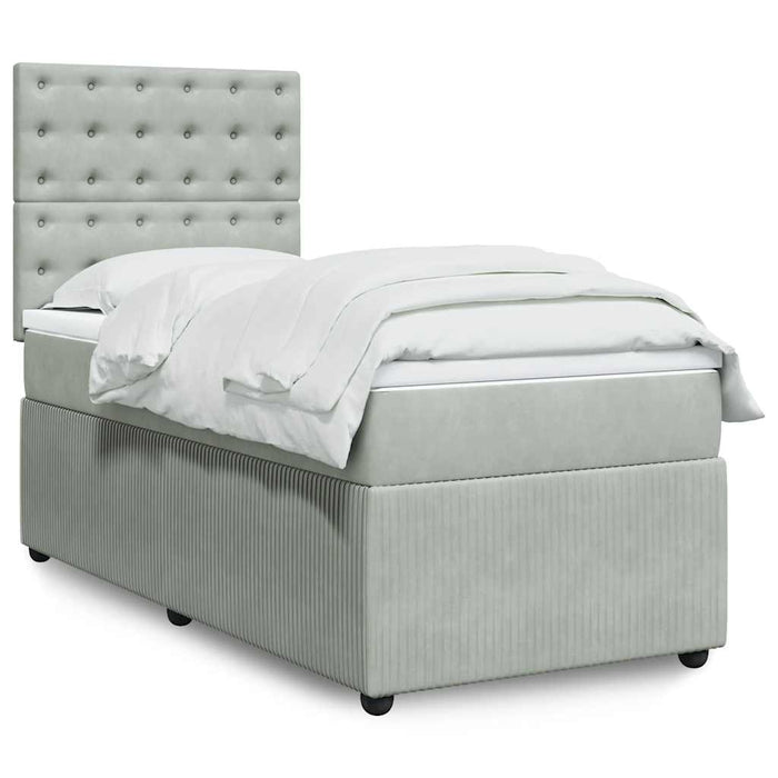 Pat box spring cu saltea, gri deschis, 90x190 cm, catifea - WALTI WALTI