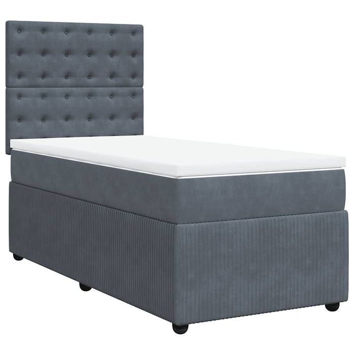 Pat box spring cu saltea, gri închis, 90x190 cm, catifea WALTI