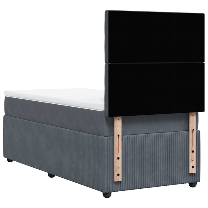 Pat box spring cu saltea, gri închis, 90x190 cm, catifea WALTI